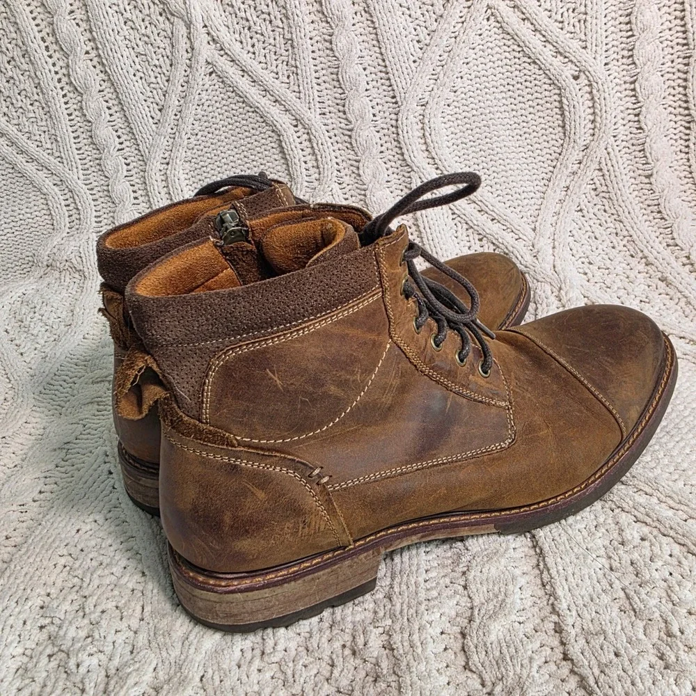 Florsheim Boots Brown Leather Lace Up Side Zip Cap Toe Mens 10